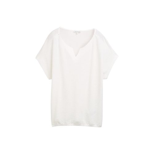 TOM TAILOR Damen T-Shirt im Material-Mix, weiß, Uni, Gr. XS Image