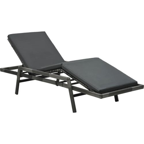 Sonnenliege mit Auflage Poly Rattan Grau
