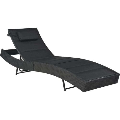 Sonnenliege Poly Rattan und Textilene Schwarz
