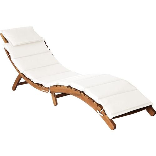 Sonnenliege mit Auflage Massivholz Akazie Creme