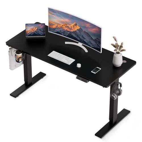 Schreibtisch 120 x 60 cm, 18 mm Tischplatte, Höhenverstellbarer Schreibtisch Elektrisch, Memory- & Antikollisionssystem, USB/Typ-C mit Schnellladung