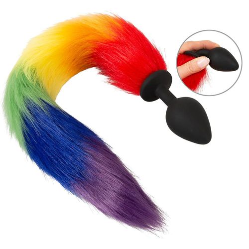 Analplug „fluffy tail“ mit buntem Kunstfell-Schweif