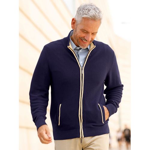 Strickjacke MARCO DONATI, Herren, Gr. 48, blau (marine), 100% Baumwolle, unifarben, meliert, Langarm, Strickjacken