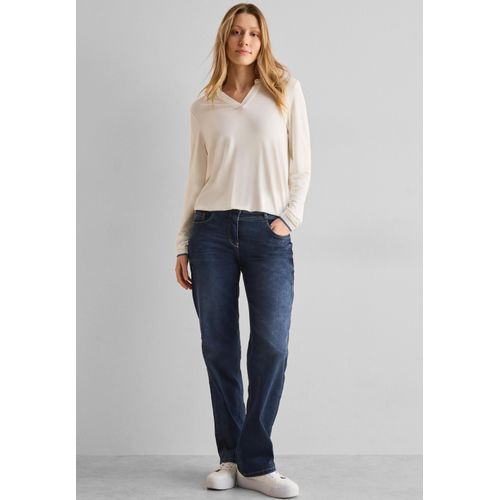 Loose-fit-Jeans CECIL, Damen, Gr. 27, Länge 30, blau (dunkelblau wash), Jeans, 75% Baumwolle, 23% Polyester, 2% Elasthan, unifarben, casual, lang, Jeans, im Loose Fit