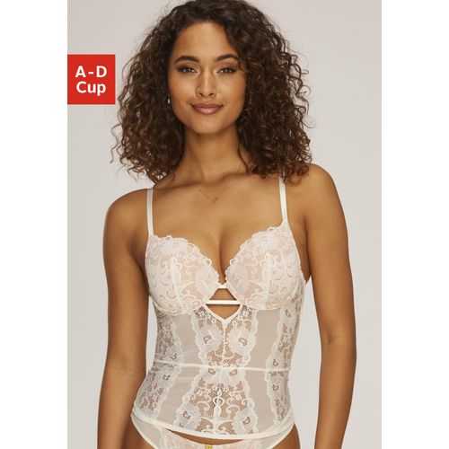 Corsage JETTE, Damen, Gr. 70, Cup D, beige (creme), Spitze, Netz, Obermaterial: 77% Polyamid, 14% Polyester, 9% Elasthan, sexy, Corsagen, mit Push-up-Kissen und abnehmbare Strapse, sexy Dessous, Reizwäsche