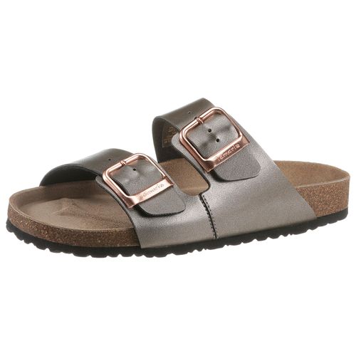 Pantolette TAMARIS, Damen, Gr. 41, silber (altsilberfarben), Lederimitat, leicht glänzend, casual, Schuhe, Sommerschuh, Schlappen mit gepolstertem Fußbett