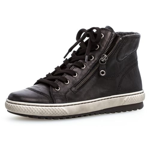 Schnürboots GABOR, Damen, Gr. 38,5, schwarz, Leder, sportlich, Schuhe, mit Außen- und Innenreißverschluss