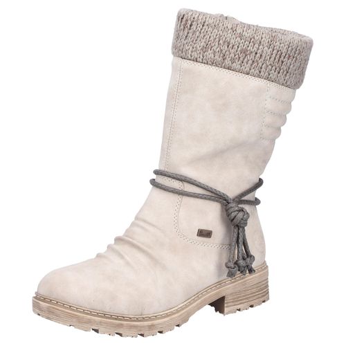 Winterstiefel RIEKER, Damen, Gr. 41, beige, Textil, Lederimitat, klassisch, Schuhe, Winterboots, Blockabsatz, TEX-Membran, mit gestricktem Schaftrand