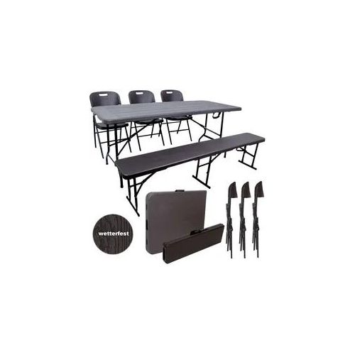 Bierzeltgarnitur graue Holzoptik Festzeltgarnitur 180x75cm 1 Tisch 1 Bank 3 S...