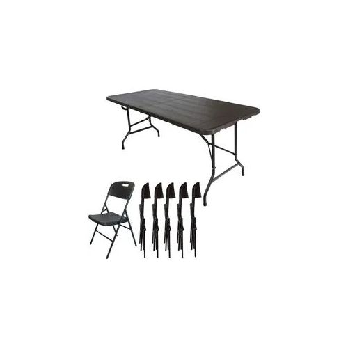 Bierzeltgarnitur graue Holzoptik Festzeltgarnitur 180x75cm 1 Tisch 6 Stühle