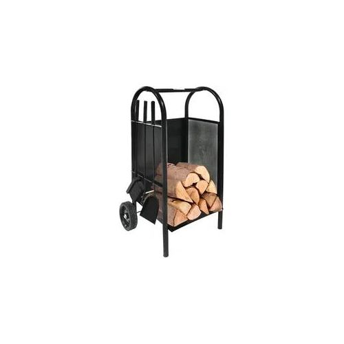 Kaminholzwagen mit Kaminbesteck 3-teilig Schaufel, Besen, Schürhaken, Kaminwagen