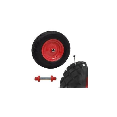 Schubkarrenrad pannensicher Vollgummi 4.80/4.00-8 rot/schwarz + Achse Ersatzr...