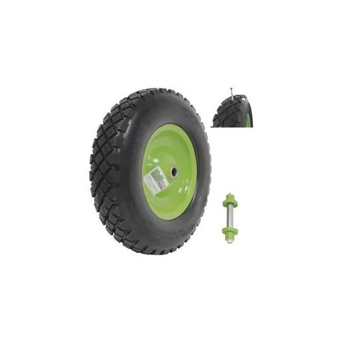 Schubkarrenrad grün/Schwarz Vollgummi 4.80/4.00-8 + Achse Ersatzrad Reifen Sc...