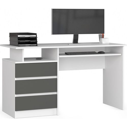 Schreibtisch AKORD CLP Weiß Front Graphitgrau und 2 Ablagen B135 x H77 x T60 cm