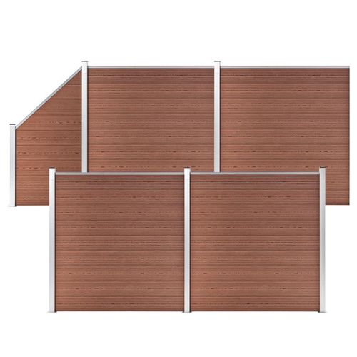 Möbel-Stil WPC Zaun-Set 4 Quadrate + 1 Schräge 792x186 cm Braun Gartenzaun Sichtschutz Windschutz 