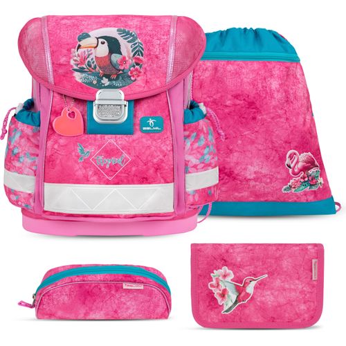 Belmil 403-13/AG/S Schulranzen Set 4 - teilig ergonomischer Schulranzen Mädchen 1. klasse 2. klasse 3. klasse - Super Leicht 930-990 g/ Grundschule (403-13/AG/S Tropical Toucan)