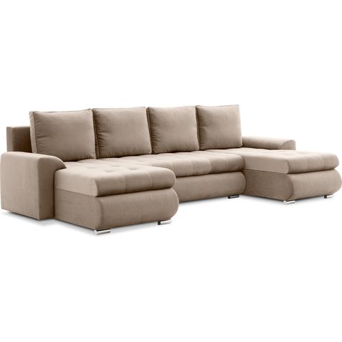 Ecksofa mit Schlaffunktion, 3 Bettkästen, U-förmig, Schlaffläche 270x140cm, Beige