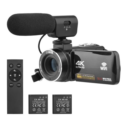 4K-Digitalvideokamera, WLAN-Camcorder, DV-Recorder, 56 MP, 18-facher Digitalzoom, 3,0-Zoll-IPS-Touchscreen, unterstuetzt Gesichtserkennung, IR-Nachtsicht, Anti-Shake, mit 2 Batterien, Fernbedienung, Tragetasche und externem Mikrofon