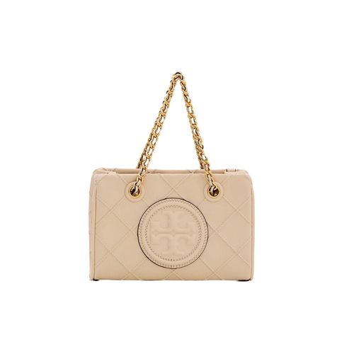 Tory Burch Fleming Soft Mini Chain Leder Tote Beige Handtasche