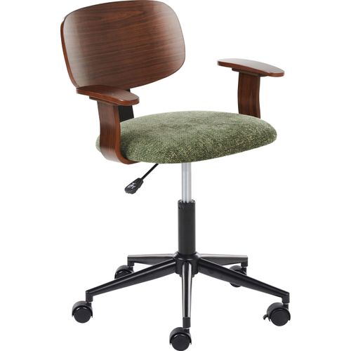 BELIANI Bürostuhl Dunkles Holz und grüner Polyester-Sitz Verstellbare Drehfunktion Metallbeine Stilvolle Büromöbel