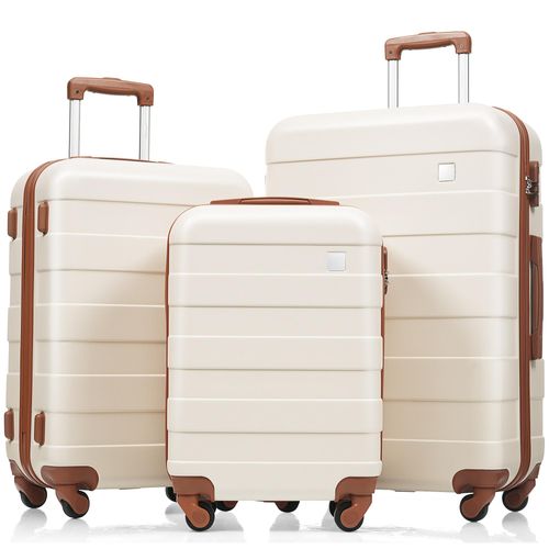 Koffer-Set, M-L-XL, ABS-Hartschalenkoffer, langlebige Koffer-Sets, Koffer mit Spinner-Rädern und Schloss, Beige