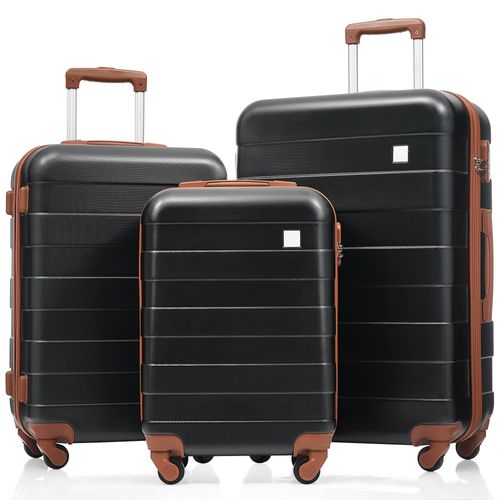 Koffer-Set, M-L-XL, ABS-Hartschalenkoffer, langlebige Koffer-Sets, Koffer mit Spinner-Rädern und Schloss, schwarz