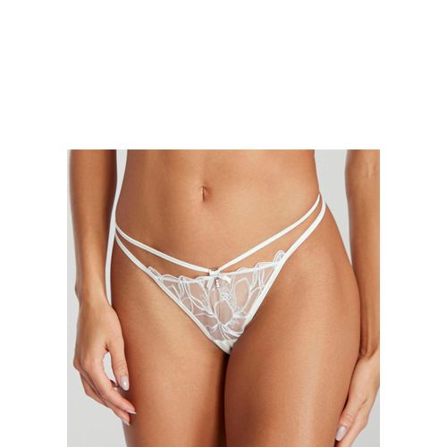 String LASCANA, Damen, Gr. 44/46, beige (champagne), Spitze, Obermaterial: 76% Polyester, 18% Polyamid, 6% Elasthan, Unterhosen, mit schimmernder Spitze und aufregender Bänder-Optik