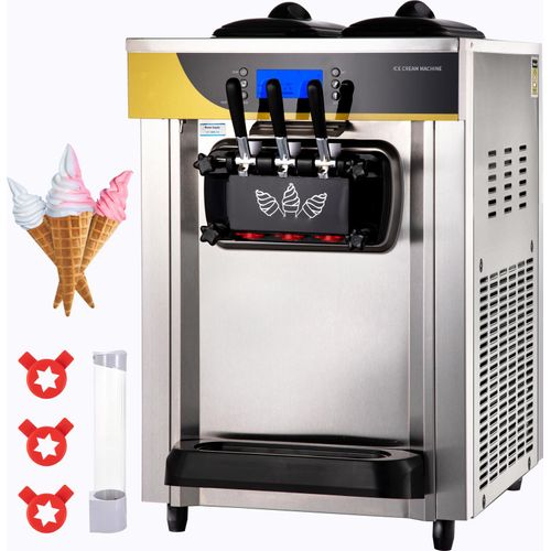 SucceBuy Commercial Ice Cream Maker 22-30L/H 2200W Soft Serve Maschine 2x6L Hopper 2L Zylinder LCD-Panel, gefrorener Joghurt Maker für Restaurant Snack Bar, Silber