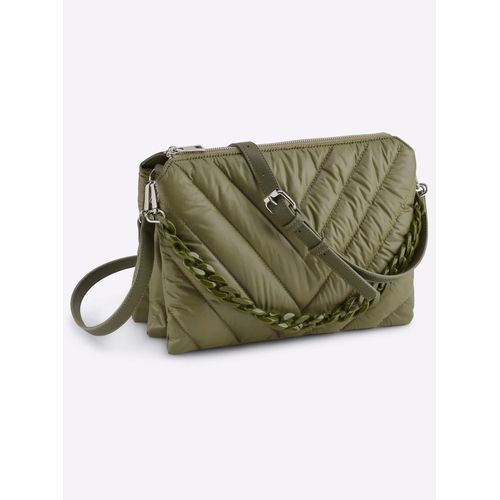 Handtasche HEINE, Damen, Gr. B/H/T: 32cm x 22cm x 5cm, grün (khaki), Metall, Viskosemischung, unifarben, Taschen