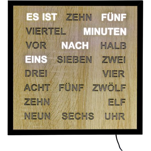 Wanduhr AMS, schwarz, buchefarben, Wanduhren, B/H/L: 40cm x 4cm x 40cm, Quarzuhr, Digitaluhr, Wohnzimmer, Esszimmer, Küche, Arbeitszimmer,Büro