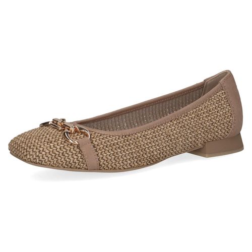 Ballerina CAPRICE, Damen, Gr. 39, beige (beige kombiniert), Leder, Textil, modisch, Schuhe, Blockabsatz, Bequemschuh, Businessschuh mit Schmuckelement