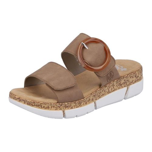 Pantolette RIEKER, Damen, Gr. 40, beige, Lederimitat, modisch, Schuhe, Keilabsatz, Sommerschuh, Schlappen mit moderner Zierschnalle, Topseller