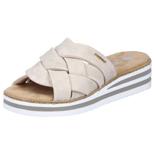 Pantolette RIEKER, Damen, Gr. 37, beige (creme), Nubuklederimitat, klassisch, Schuhe, Keilabsatz, Sommerschuh, Schlappen mit weicher Innensohle