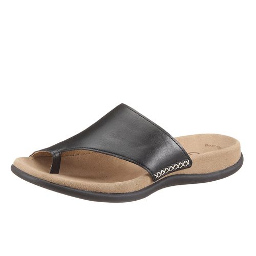 Zehentrenner GABOR, Damen, Gr. 42, schwarz, Nappaleder, sportlich, Schuhe, Keilabsatz, Sommerschuh, Dianette mit kontrastfarbiger Stickerei, Topseller