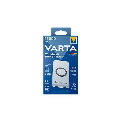 Wireless Powerbank Varta, Kabelloses Laden & Laden mit Kabel, Ladestandsanzeige, Li-Polymer-Batterie, B 100 x T 31 x H 195 mm, weiß