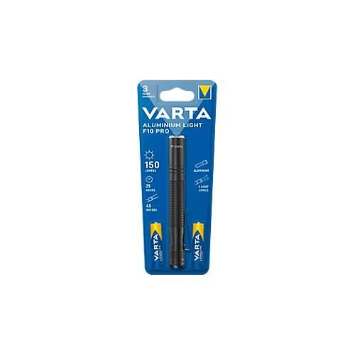 LED-Taschenlampe Varta Aluminium Light F10 Pro, 150 Lumen, 45 m Reichweite, bis zu 25 h, inkl. 2 AAA-Batterien, ⌀ 20 x H 133 mm, schwarz