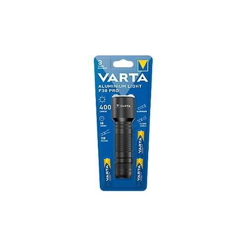 LED-Taschenlampe Varta Aluminium Light F30 Pro, 400 lm, 150 m Reichweite, bis 50 h, inkl. 3 AAA Batterien, ⌀ 36 x H 129 mm, Aluminium, schwarz