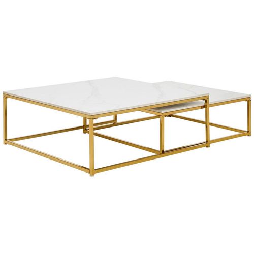 Livetastic Couchtischset , Weiß, Gold , Keramik, Metall , 2-teilig , quadratisch , eckig , 65x27x75 cm , Wohnzimmer, Wohnzimmertische, Satztische