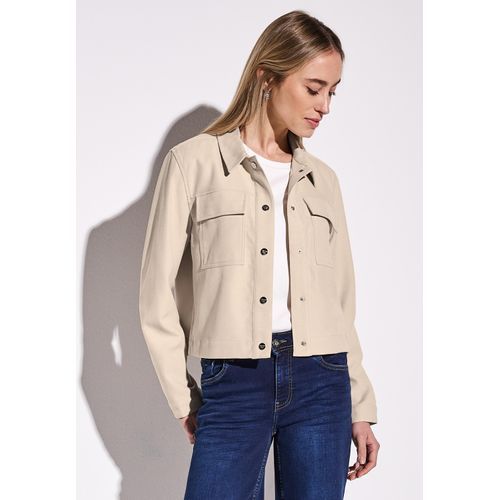 Kurzjacke STREET ONE, Damen, Gr. 42, barley beige, Stoff, 97% Polyester, 3% Elasthan, unifarben, casual, comfort fit kurz, V-Ausschnitt, Langarm Bündchen, Jacken, mit Brusttaschen