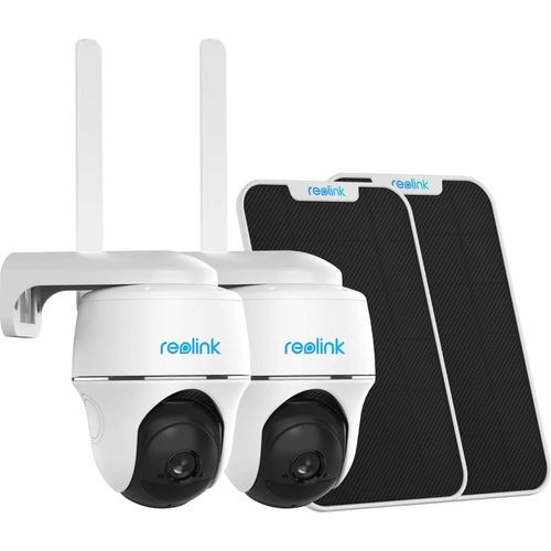 Reolink 2K PTZ 3G/4G LTE Überwachungskamera Aussen Akku mit SIM-Kartenslot+32GB SD Karte, 355°/140° Schwenkbar, Intelligenter Erkennung, IR-Nachtsicht, 16xZoom, Go PT Plus+Solarpanel(2 Stück)