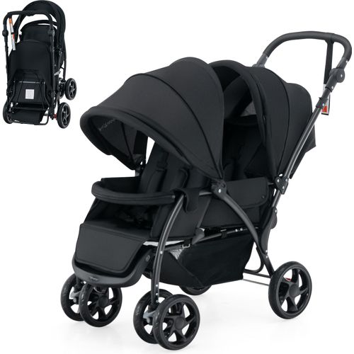 COSTWAY Geschwisterwagen klappbar, Zwillingswagen mit verstellbarer Rückenlehne & Verdeck (Schwarz)