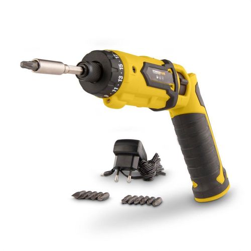 Akkuschrauber POWX00410 - 4V Li-Ion elektrischer Schraubendreher mit 4 Nm, Akku Schrauber mit magnetischem Bithalter Typ HEX - Elektro Schraubenzieher - Electric Screwdriver