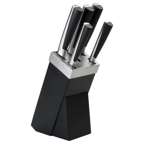 Justinus Messerblock Perfect Cut , Schwarz , Holz, Metall , 6-teilig , 9.5x36x17 cm , Kochen, Küchenmesser, Messersets
