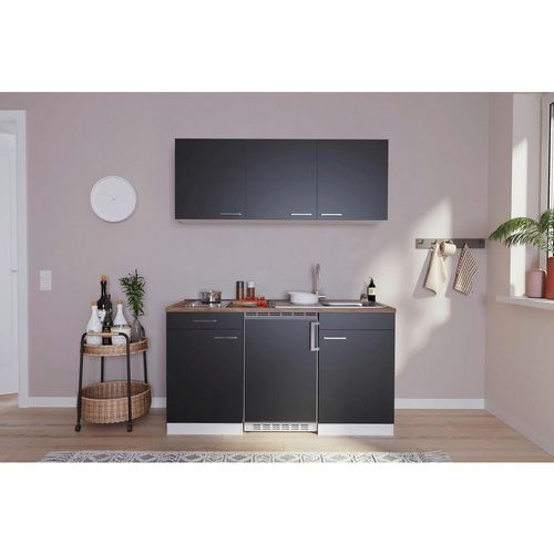 Respekta Miniküche Singleküchen , Schwarz , Kunststoff , 1,1 Schubladen , nur wie online abgebildet bestellbar, seitenverkehrt montierbar , E , 150 cm