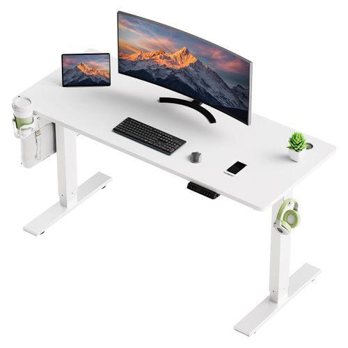 Schreibtisch 140 x 70 cm, 18 mm Tischplatte, Höhenverstellbarer Schreibtisch Elektrisch, Memory- & Antikollisionssystem, USB/Typ-C mit Schnellladung