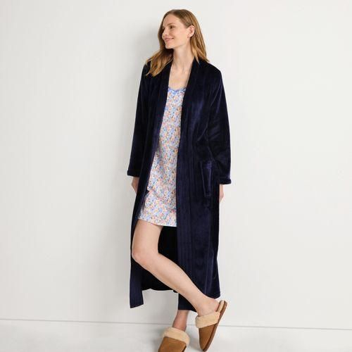 Bademantel aus Plüsch-Fleece in Normal-Größe, Damen,  Blau, Polyester, by Lands' End