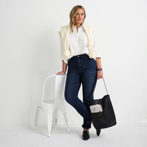 Straight Fit Recover High Waist Jeans, Damen, Blau, Baumwoll-Mischung, by Lands' End