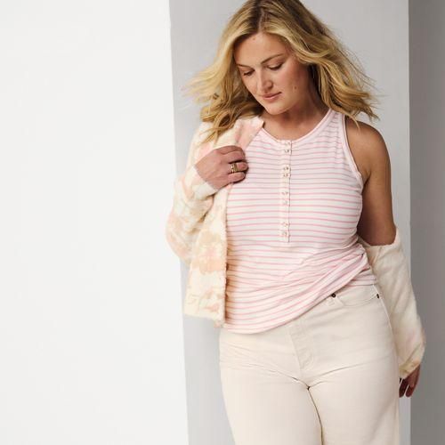 Ärmelloses Henley-Shirt, Damen,  Weiß, Elasthan/Kunstseide/Viskose, by Lands' End