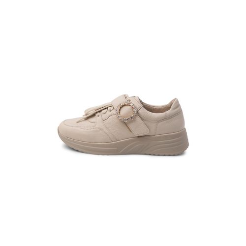 glitzernder Sneaker Hirschleder beige
