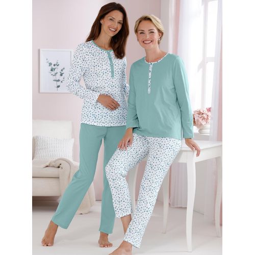 Schlafanzug ASCAFA, Damen, Gr. 52/54, grün (mint, bedruckt), 100% Baumwolle, Langarm, Homewear-Sets